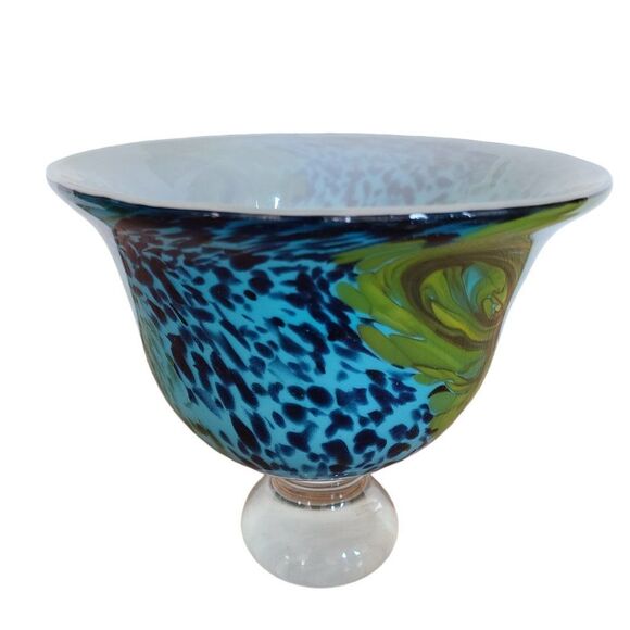 Stunning Murano Style Blown Art Glass Bowl Uniquely Colored Swirls Bell Shaped - Picture 1 of 15